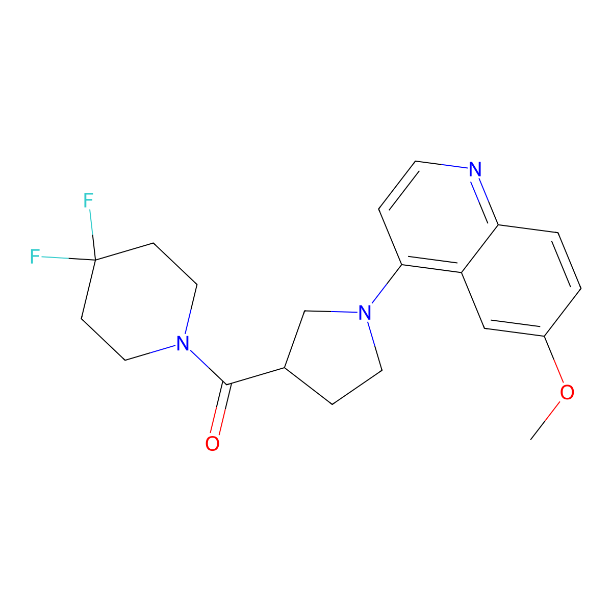 4-[3-(4,4-Difluoropiperidine-1-carbonyl)pyrrolidin-1-yl]-6-methoxyquinoline molecular structure, CAS 2877685-47-5