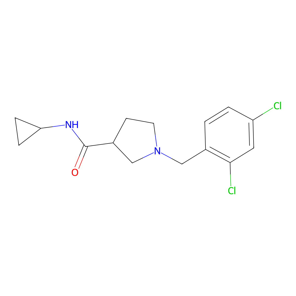 N-cyclopropyl-1-[(2,4-dichlorophenyl)methyl]pyrrolidine-3-carboxamide molecular structure, CAS 2877685-52-2