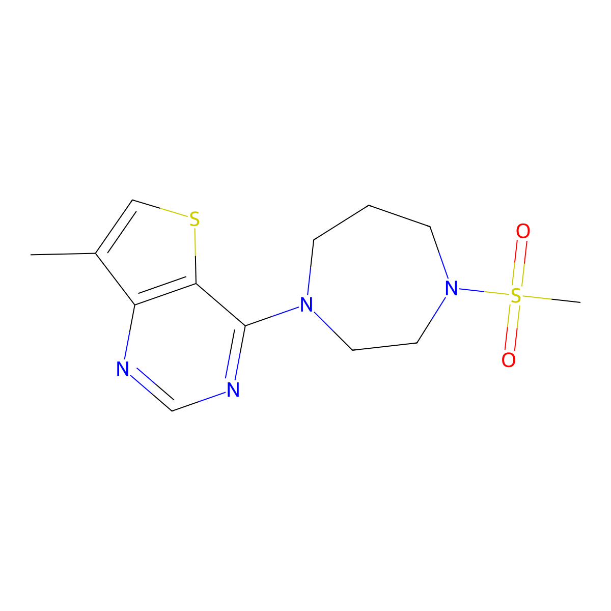 1-Methanesulfonyl-4-{7-methylthieno[3,2-d]pyrimidin-4-yl}-1,4-diazepane molecular structure, CAS 2877685-59-9