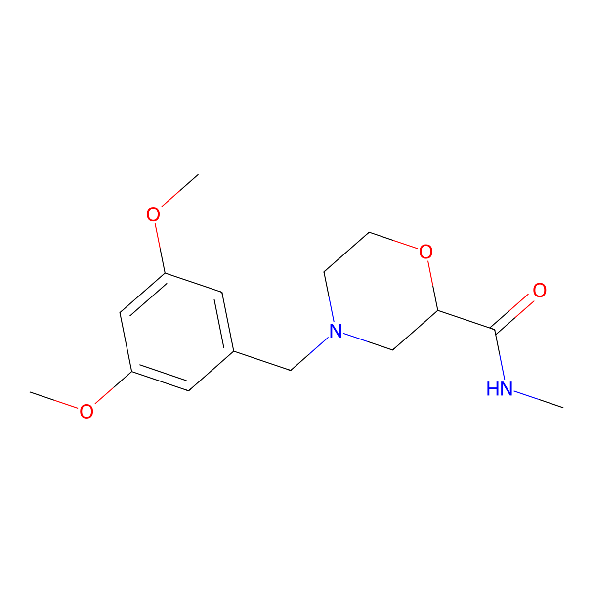 4-[(3,5-dimethoxyphenyl)methyl]-N-methylmorpholine-2-carboxamide molecular structure, CAS 2877685-61-3
