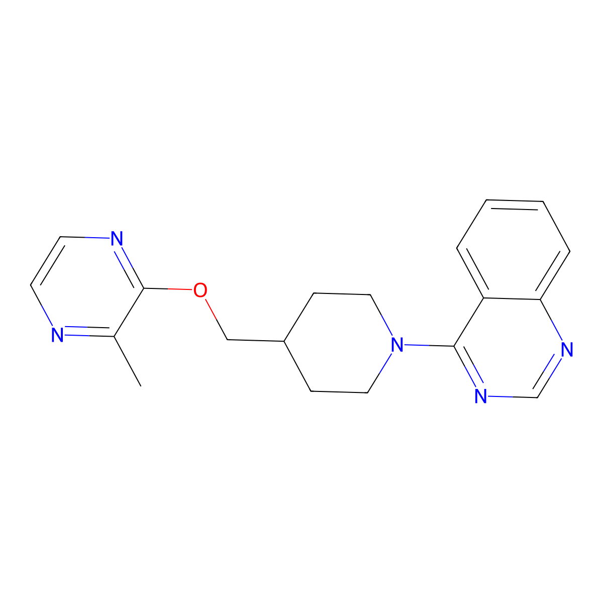 4-(4-{[(3-Methylpyrazin-2-yl)oxy]methyl}piperidin-1-yl)quinazoline molecular structure, CAS 2877685-62-4