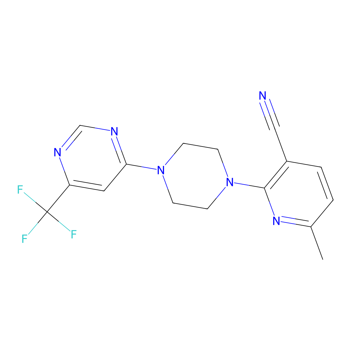 6-Methyl-2-{4-[6-(trifluoromethyl)pyrimidin-4-yl]piperazin-1-yl}pyridine-3-carbonitrile molecular structure, CAS 2877685-64-6