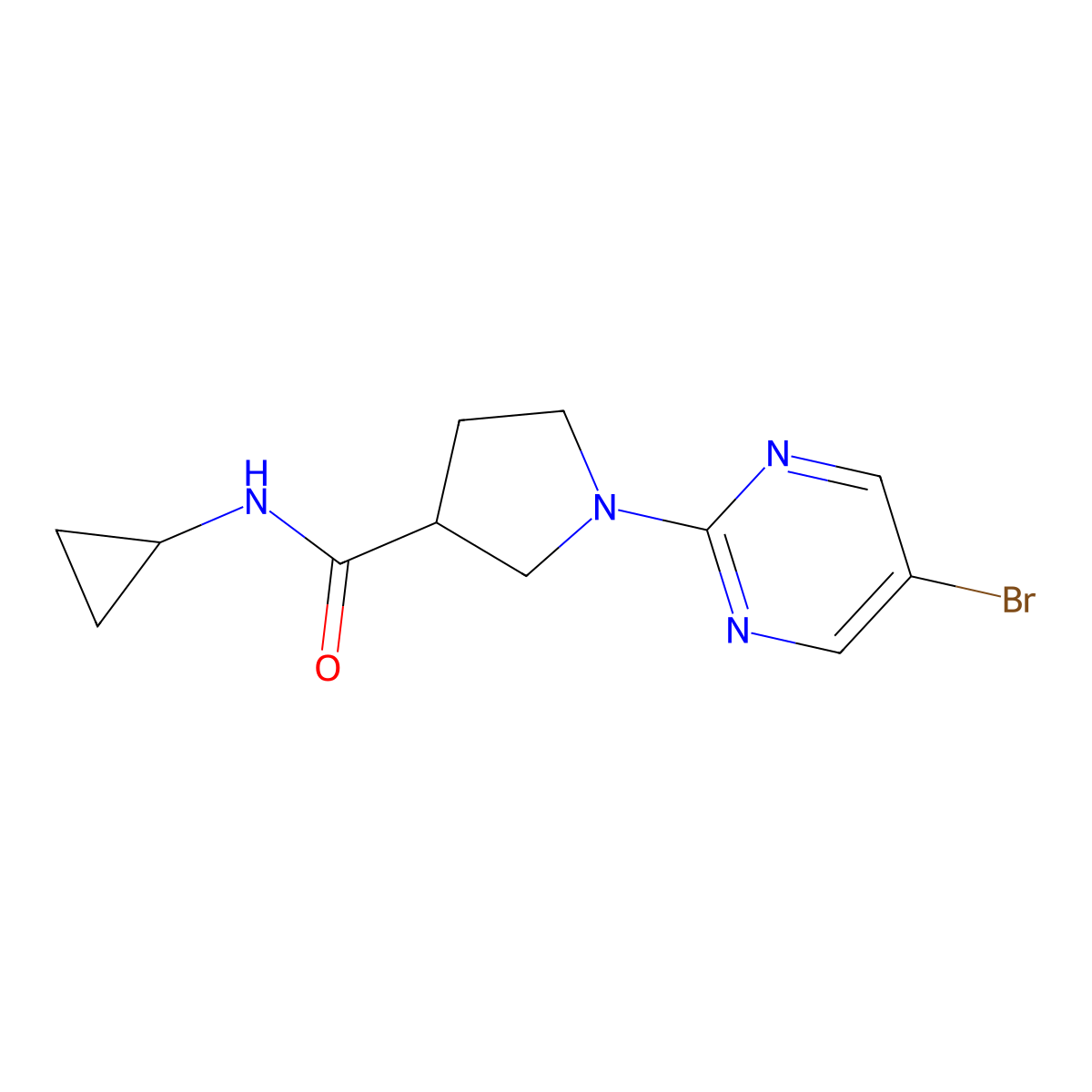 1-(5-bromopyrimidin-2-yl)-N-cyclopropylpyrrolidine-3-carboxamide molecular structure, CAS 2877685-66-8