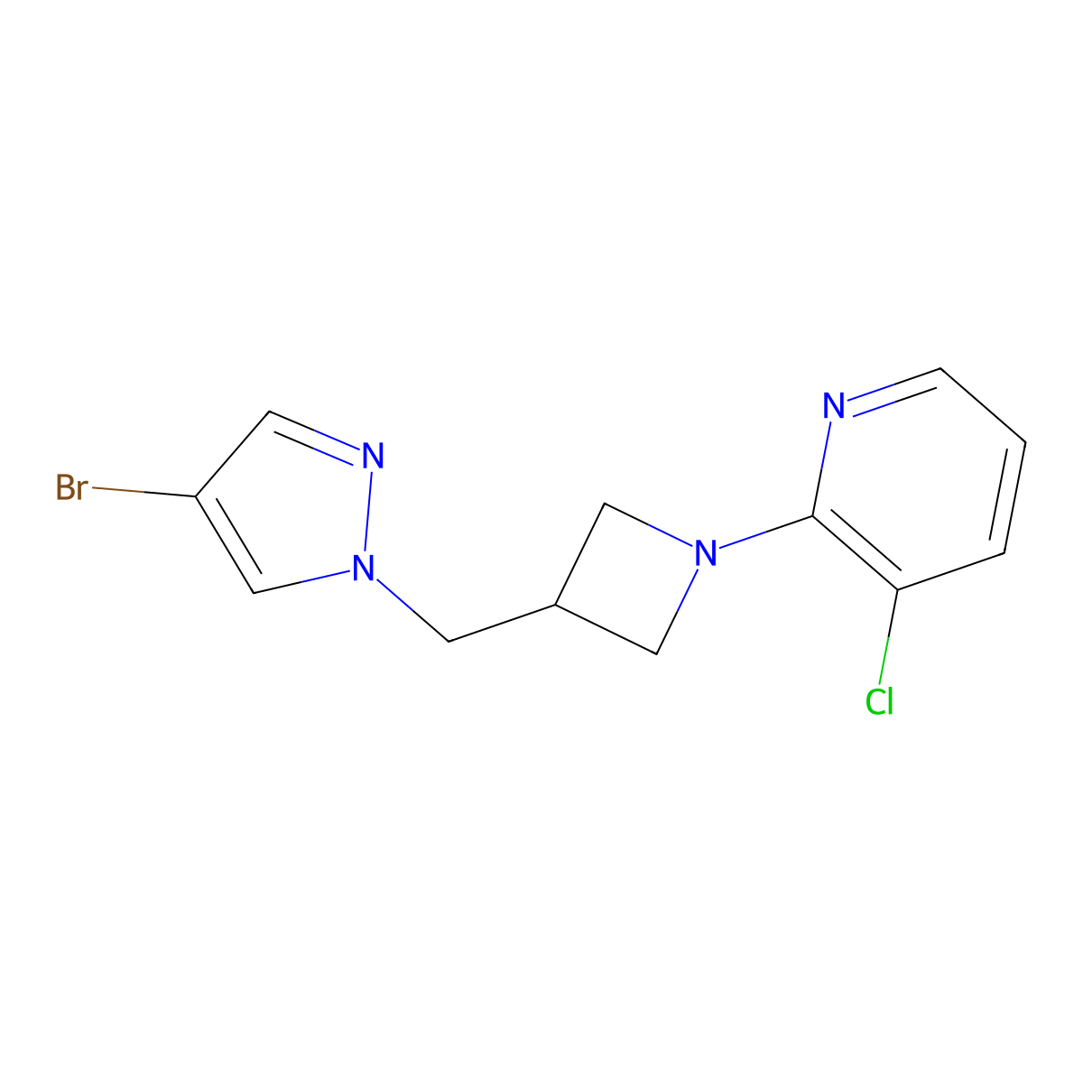2-{3-[(4-bromo-1H-pyrazol-1-yl)methyl]azetidin-1-yl}-3-chloropyridine molecular structure, CAS 2877685-68-0