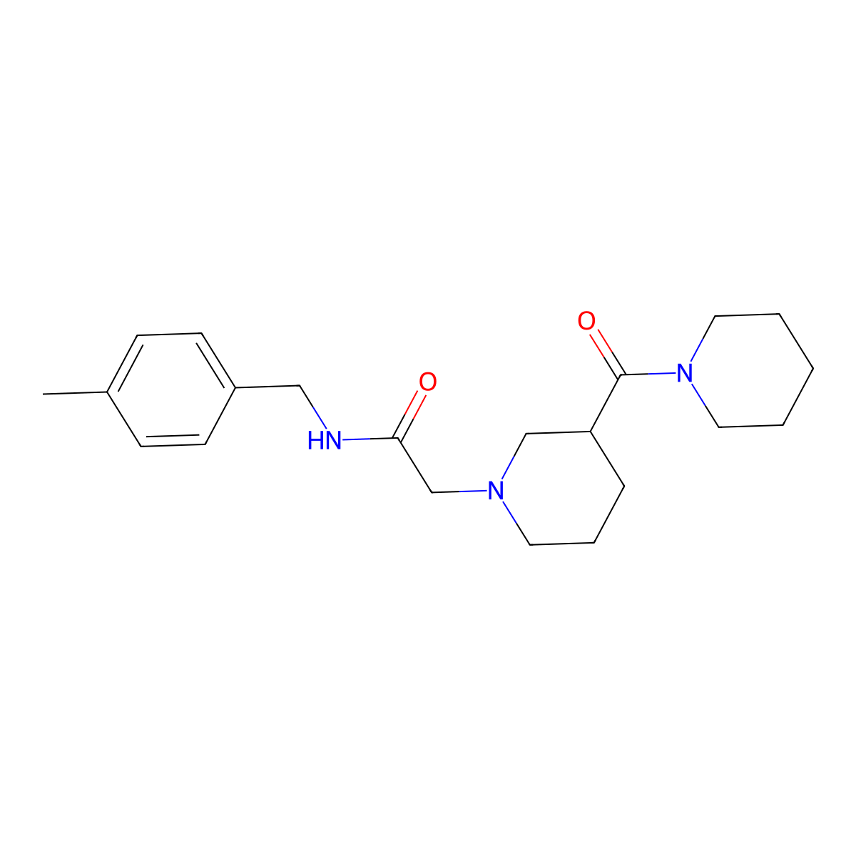 N-[(4-methylphenyl)methyl]-2-[3-(piperidine-1-carbonyl)piperidin-1-yl]acetamide molecular structure, CAS 2877685-69-1