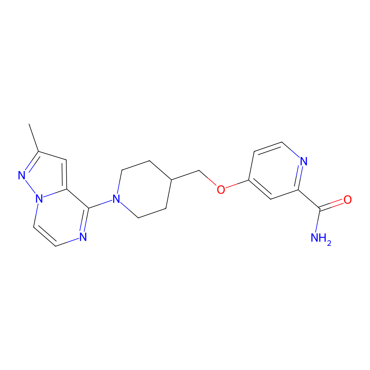 4-[(1-{2-Methylpyrazolo[1,5-a]pyrazin-4-yl}piperidin-4-yl)methoxy]pyridine-2-carboxamide molecular structure, CAS 2877685-73-7