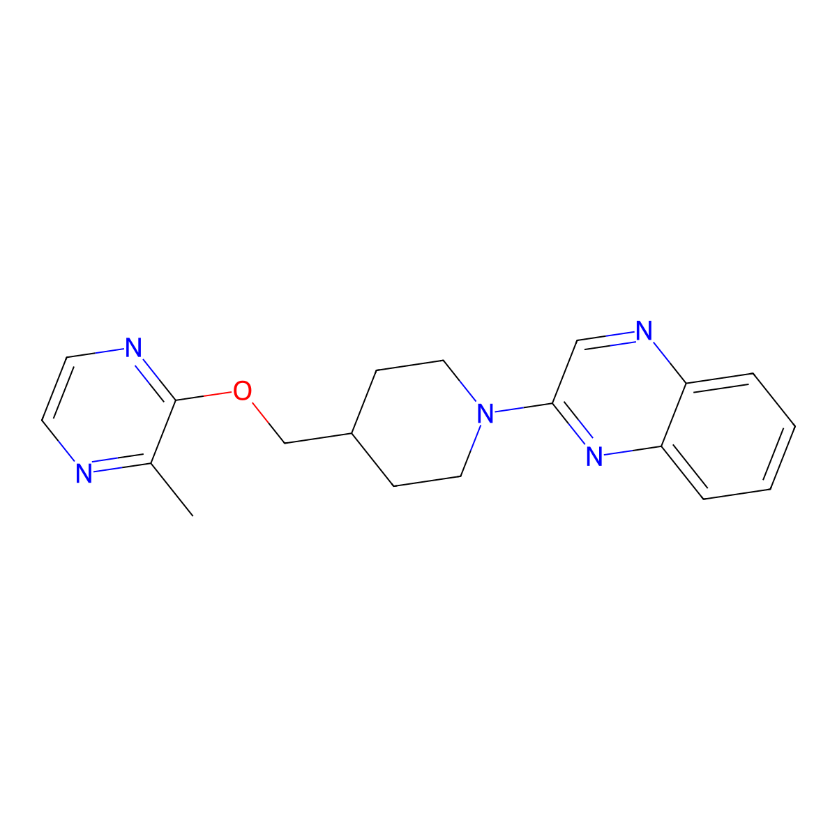 2-(4-{[(3-Methylpyrazin-2-yl)oxy]methyl}piperidin-1-yl)quinoxaline molecular structure, CAS 2877685-78-2