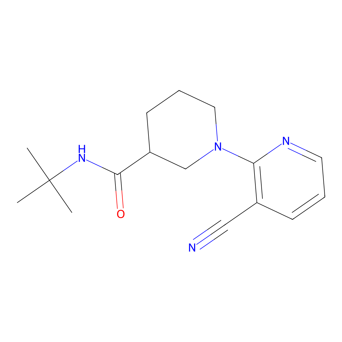N-tert-butyl-1-(3-cyanopyridin-2-yl)piperidine-3-carboxamide molecular structure, CAS 2877685-80-6