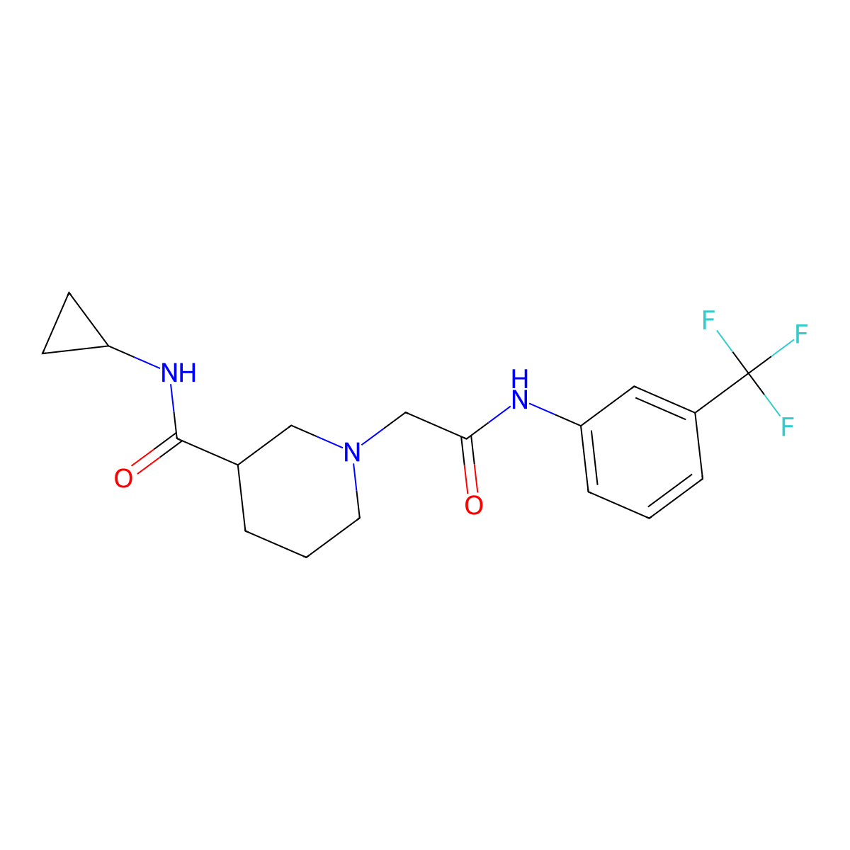 N-cyclopropyl-1-({[3-(trifluoromethyl)phenyl]carbamoyl}methyl)piperidine-3-carboxamide molecular structure, CAS 2877685-81-7