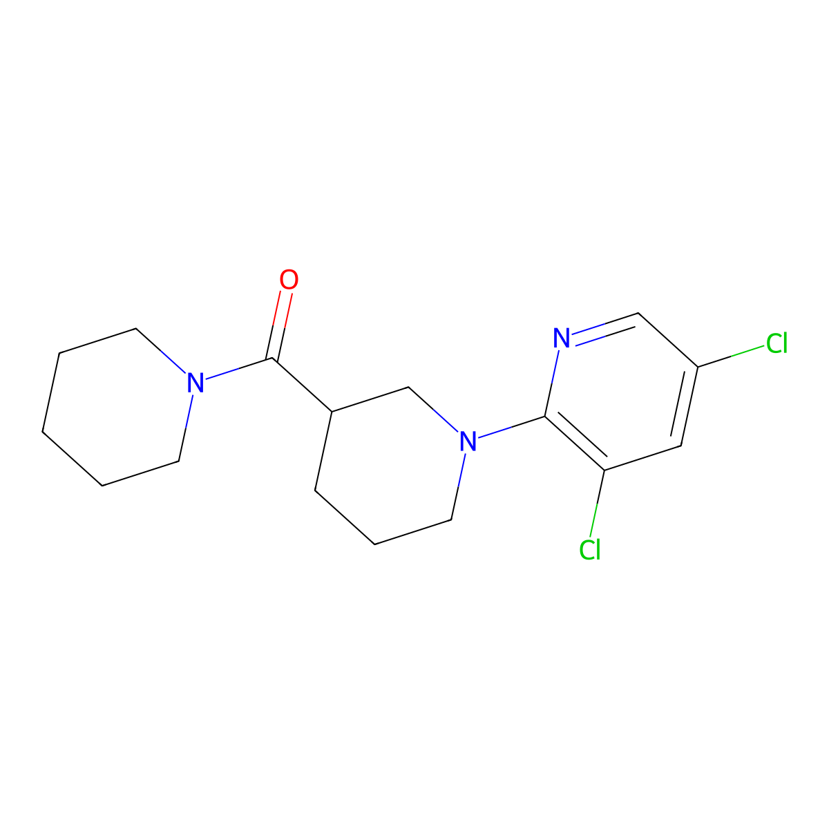 3,5-Dichloro-2-[3-(piperidine-1-carbonyl)piperidin-1-yl]pyridine molecular structure, CAS 2877685-83-9