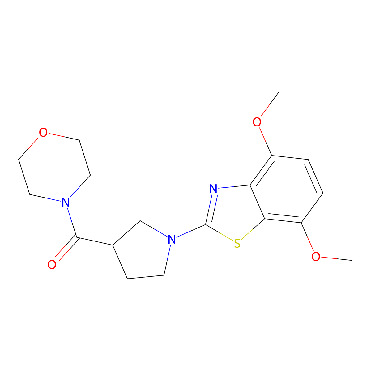 4,7-Dimethoxy-2-[3-(morpholine-4-carbonyl)pyrrolidin-1-yl]-1,3-benzothiazole molecular structure, CAS 2877685-89-5