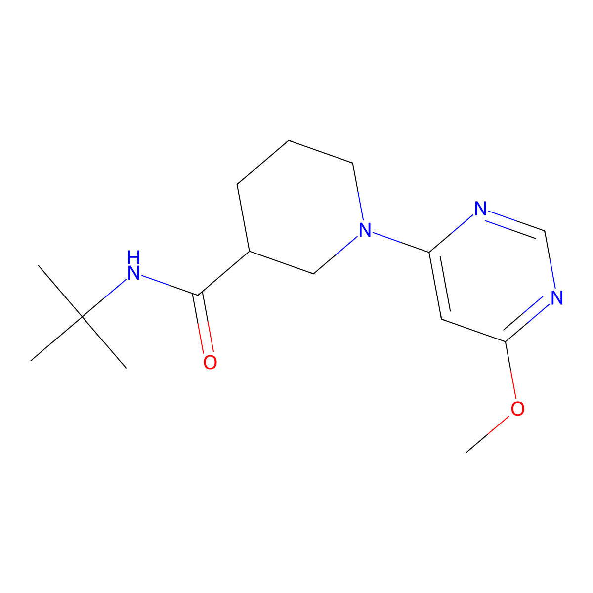 N-tert-butyl-1-(6-methoxypyrimidin-4-yl)piperidine-3-carboxamide molecular structure, CAS 2877685-90-8