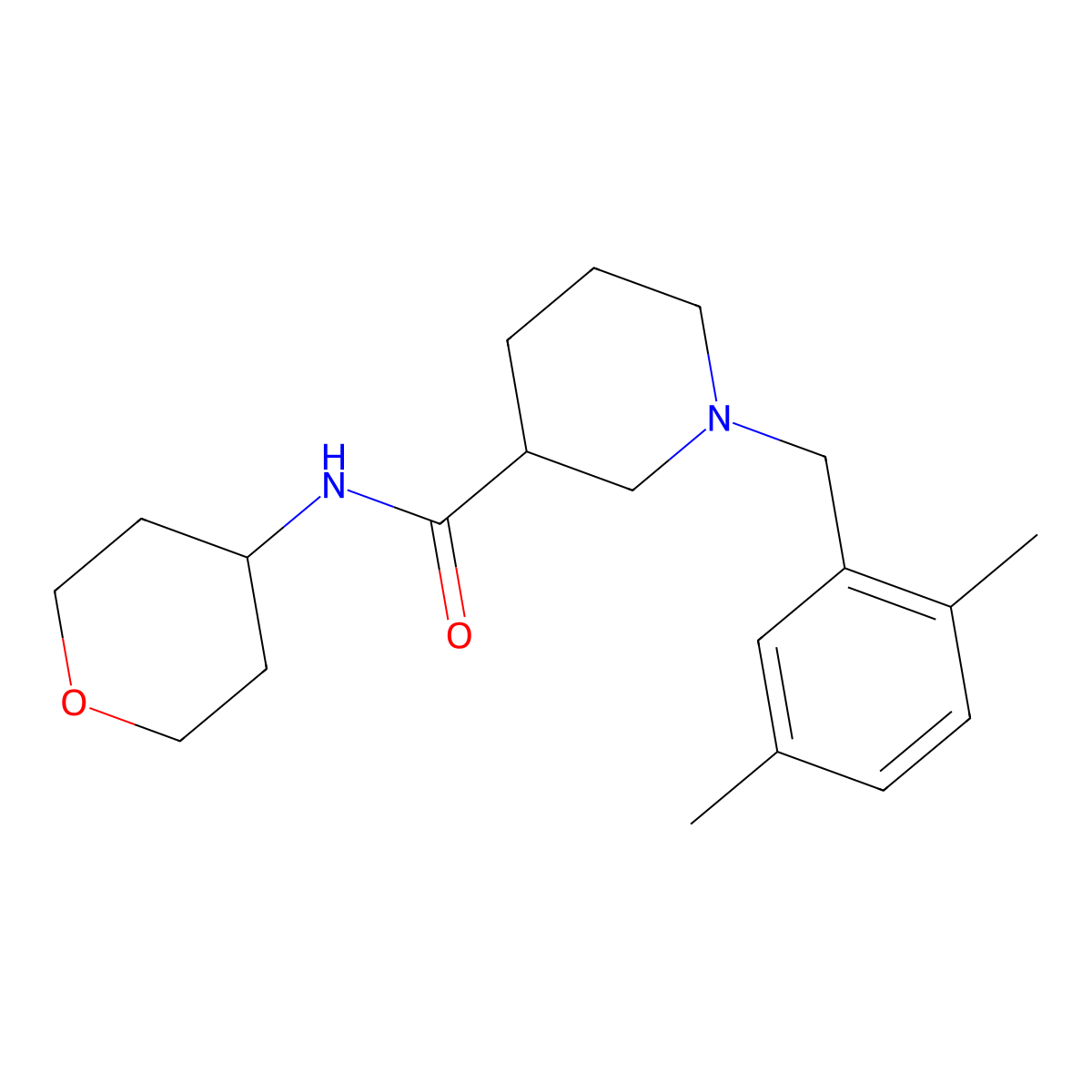 1-[(2,5-dimethylphenyl)methyl]-N-(oxan-4-yl)piperidine-3-carboxamide molecular structure, CAS 2877685-91-9