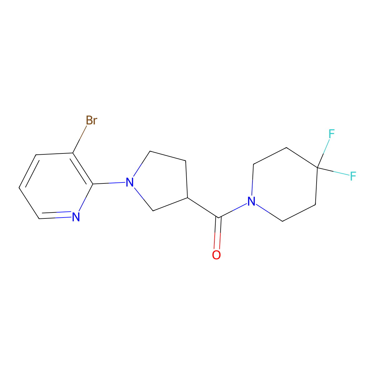 3-Bromo-2-[3-(4,4-difluoropiperidine-1-carbonyl)pyrrolidin-1-yl]pyridine molecular structure, CAS 2877685-95-3
