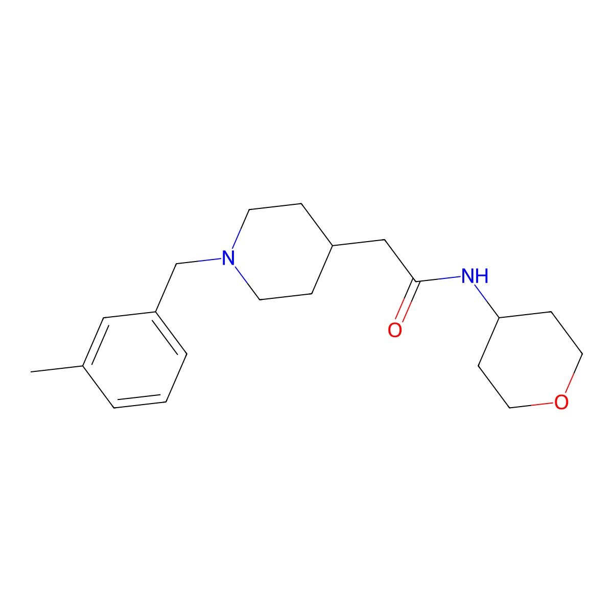 2-{1-[(3-methylphenyl)methyl]piperidin-4-yl}-N-(oxan-4-yl)acetamide molecular structure, CAS 2877685-96-4