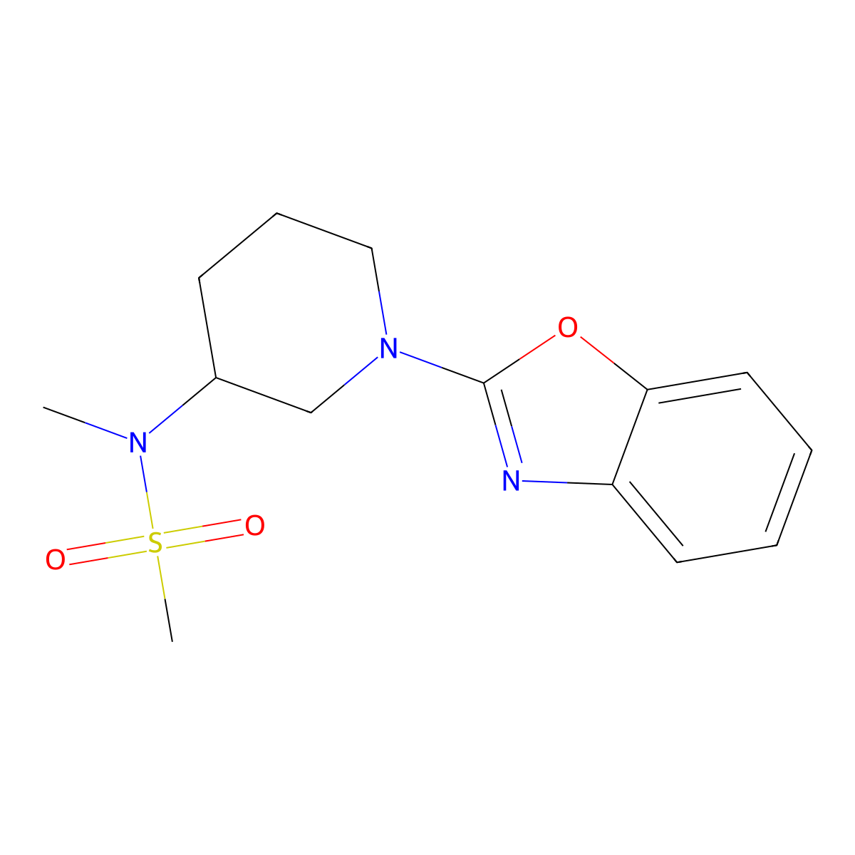 N-[1-(1,3-benzoxazol-2-yl)piperidin-3-yl]-N-methylmethanesulfonamide molecular structure, CAS 2877685-99-7