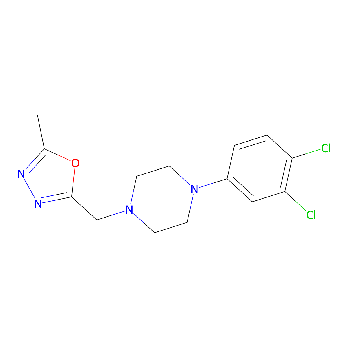 1-(3,4-Dichlorophenyl)-4-[(5-methyl-1,3,4-oxadiazol-2-yl)methyl]piperazine molecular structure, CAS 2877686-00-3