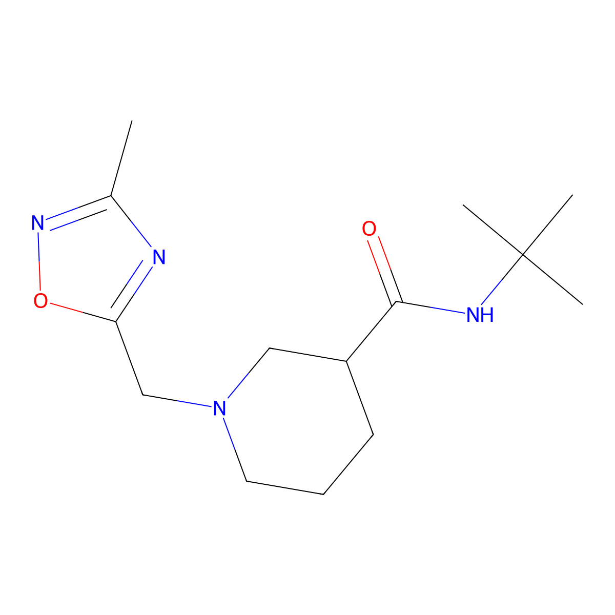 N-tert-butyl-1-[(3-methyl-1,2,4-oxadiazol-5-yl)methyl]piperidine-3-carboxamide molecular structure, CAS 2877686-01-4