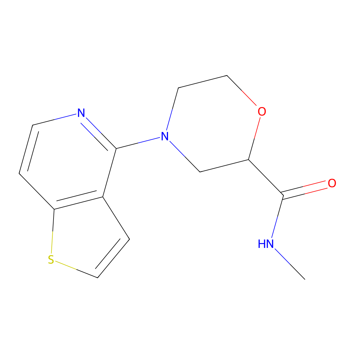 N-methyl-4-{thieno[3,2-c]pyridin-4-yl}morpholine-2-carboxamide molecular structure, CAS 2877686-04-7