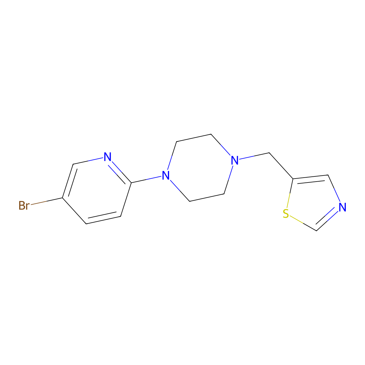 1-(5-Bromopyridin-2-yl)-4-[(1,3-thiazol-5-yl)methyl]piperazine molecular structure, CAS 2877686-21-8