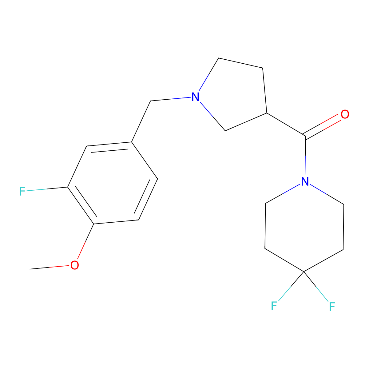 4,4-Difluoro-1-{1-[(3-fluoro-4-methoxyphenyl)methyl]pyrrolidine-3-carbonyl}piperidine molecular structure, CAS 2877686-23-0