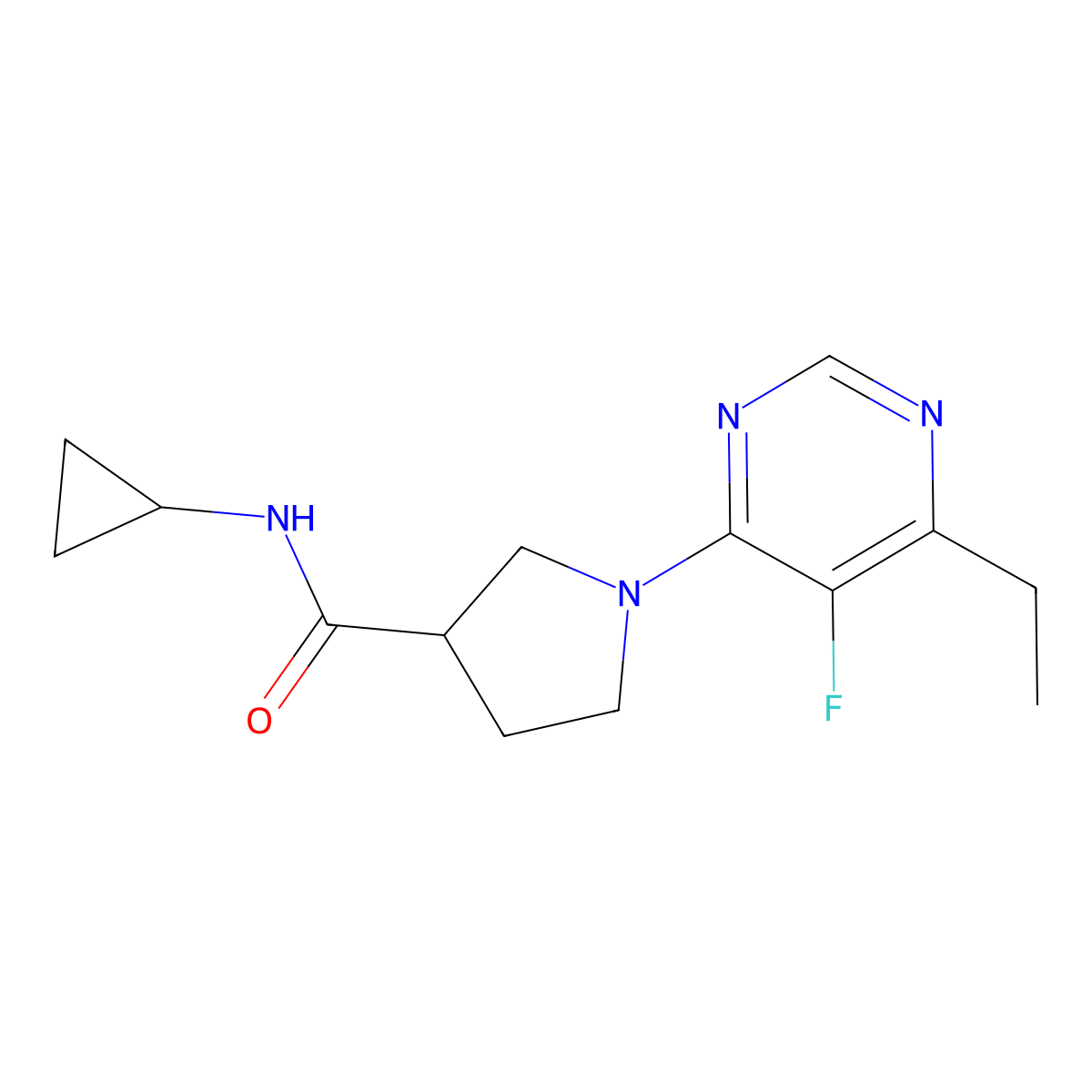 N-cyclopropyl-1-(6-ethyl-5-fluoropyrimidin-4-yl)pyrrolidine-3-carboxamide molecular structure, CAS 2877686-24-1
