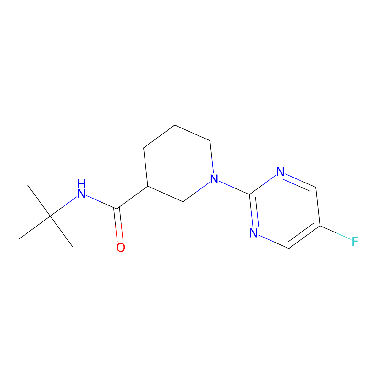 N-tert-butyl-1-(5-fluoropyrimidin-2-yl)piperidine-3-carboxamide molecular structure, CAS 2877686-28-5