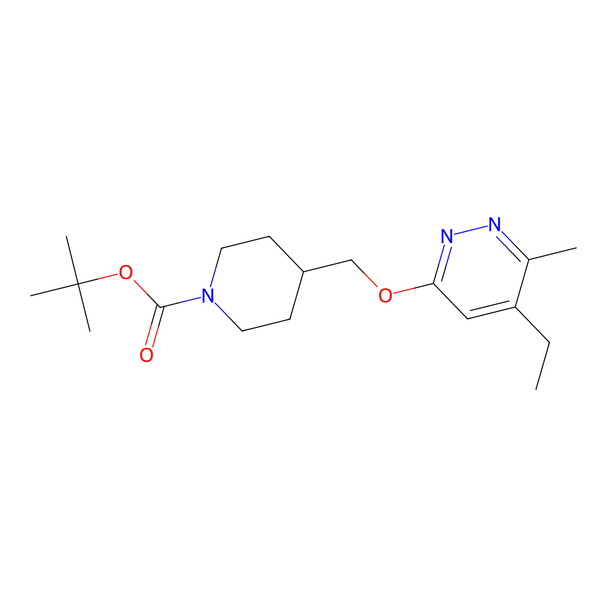 Tert-butyl 4-{[(5-ethyl-6-methylpyridazin-3-yl)oxy]methyl}piperidine-1-carboxylate molecular structure, CAS 2877686-32-1