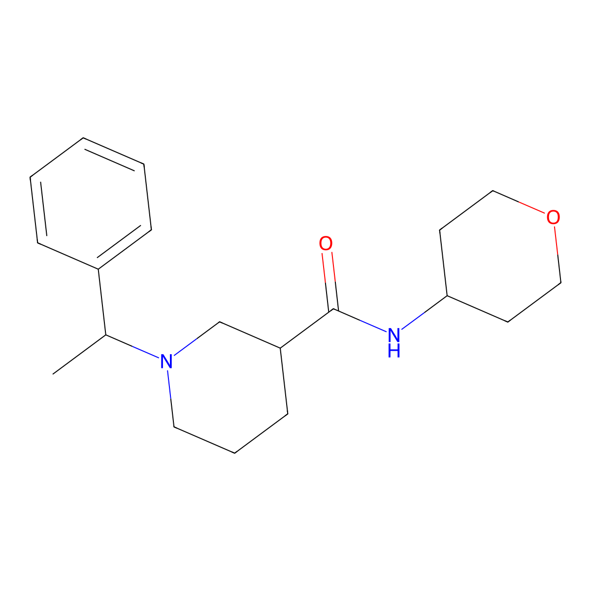 N-(oxan-4-yl)-1-(1-phenylethyl)piperidine-3-carboxamide molecular structure, CAS 2877686-34-3