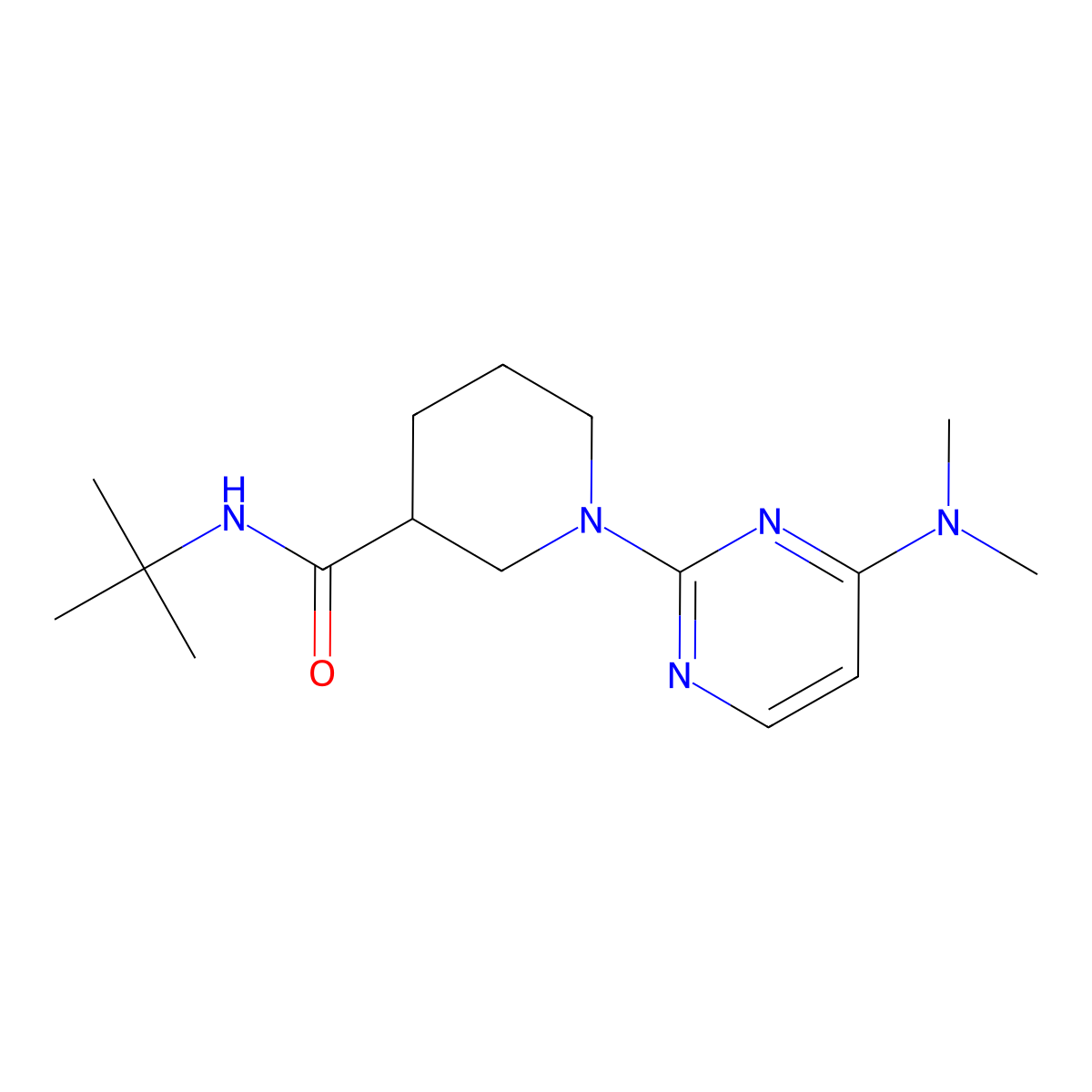 N-tert-butyl-1-[4-(dimethylamino)pyrimidin-2-yl]piperidine-3-carboxamide molecular structure, CAS 2877686-38-7