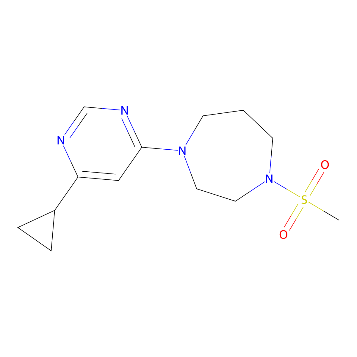1-(6-Cyclopropylpyrimidin-4-yl)-4-methanesulfonyl-1,4-diazepane molecular structure, CAS 2877686-40-1