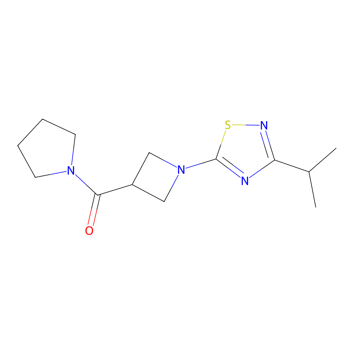 3-(Propan-2-yl)-5-[3-(pyrrolidine-1-carbonyl)azetidin-1-yl]-1,2,4-thiadiazole molecular structure, CAS 2877686-42-3