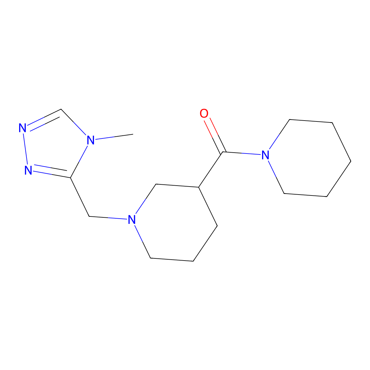 1-[(4-methyl-4H-1,2,4-triazol-3-yl)methyl]-3-(piperidine-1-carbonyl)piperidine molecular structure, CAS 2877686-44-5