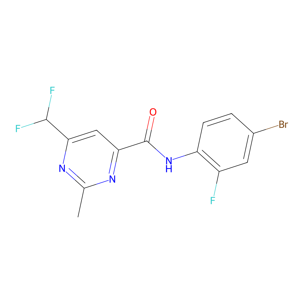 N-(4-bromo-2-fluorophenyl)-6-(difluoromethyl)-2-methylpyrimidine-4-carboxamide molecular structure, CAS 2877686-45-6