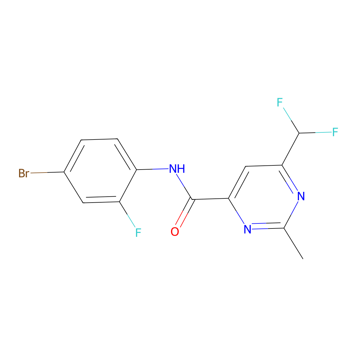 N-(4-bromo-2-fluorophenyl)-6-(difluoromethyl)-2-methylpyrimidine-4-carboxamide molecular structure, CAS 2877686-45-6