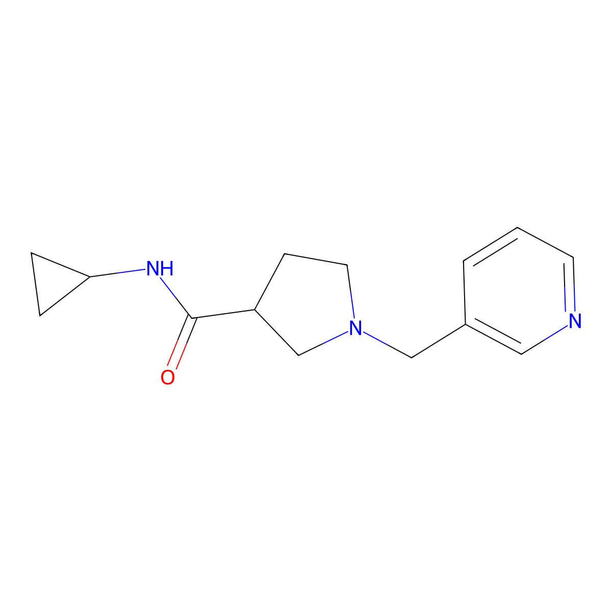 N-cyclopropyl-1-[(pyridin-3-yl)methyl]pyrrolidine-3-carboxamide molecular structure, CAS 2877686-48-9