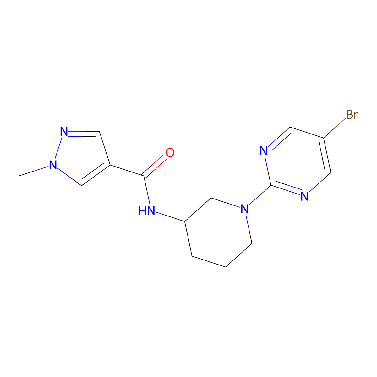N-[1-(5-bromopyrimidin-2-yl)piperidin-3-yl]-1-methyl-1H-pyrazole-4-carboxamide molecular structure, CAS 2877686-50-3