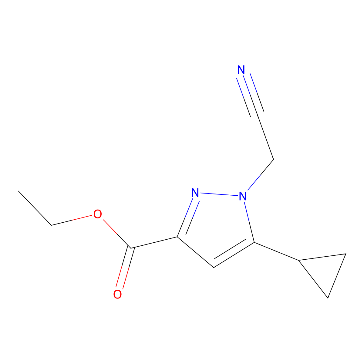 ethyl 1-(cyanomethyl)-5-cyclopropyl-1H-pyrazole-3-carboxylate molecular structure, CAS 2877686-53-6