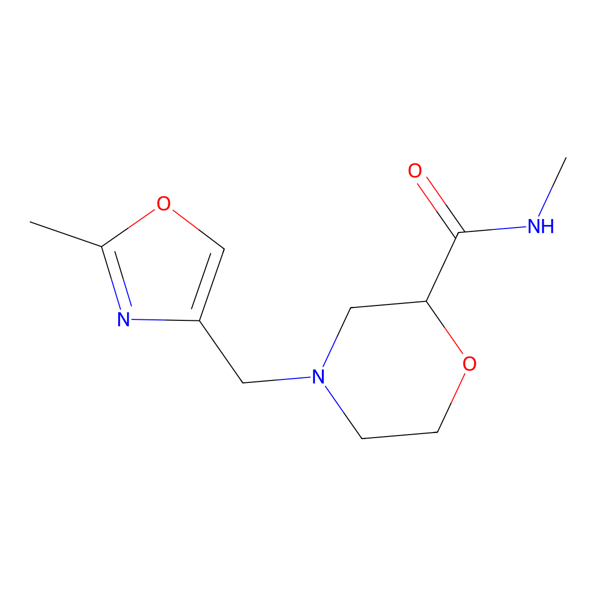 N-methyl-4-[(2-methyl-1,3-oxazol-4-yl)methyl]morpholine-2-carboxamide molecular structure, CAS 2877686-54-7