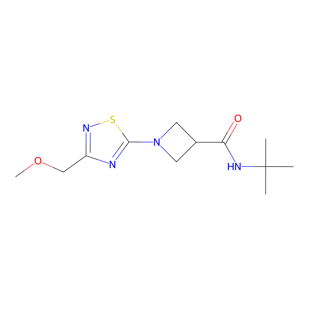 N-tert-butyl-1-[3-(methoxymethyl)-1,2,4-thiadiazol-5-yl]azetidine-3-carboxamide molecular structure, CAS 2877686-55-8