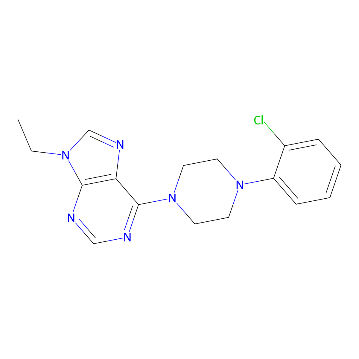 6-[4-(2-chlorophenyl)piperazin-1-yl]-9-ethyl-9H-purine molecular structure, CAS 2877686-59-2