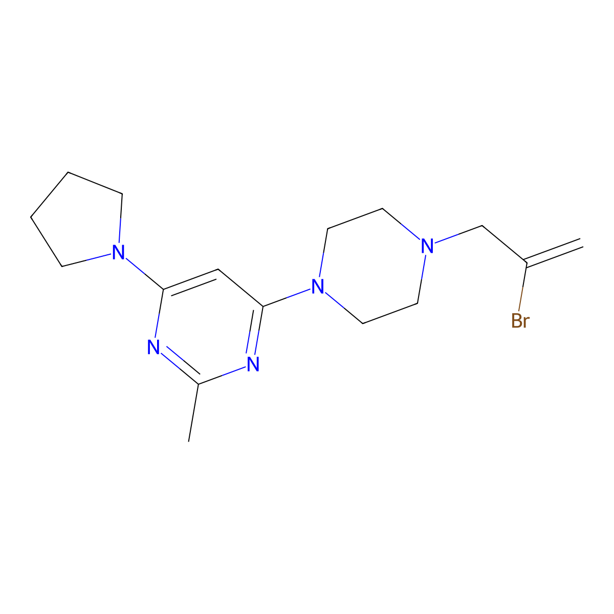 4-[4-(2-Bromoprop-2-en-1-yl)piperazin-1-yl]-2-methyl-6-(pyrrolidin-1-yl)pyrimidine molecular structure, CAS 2877686-60-5