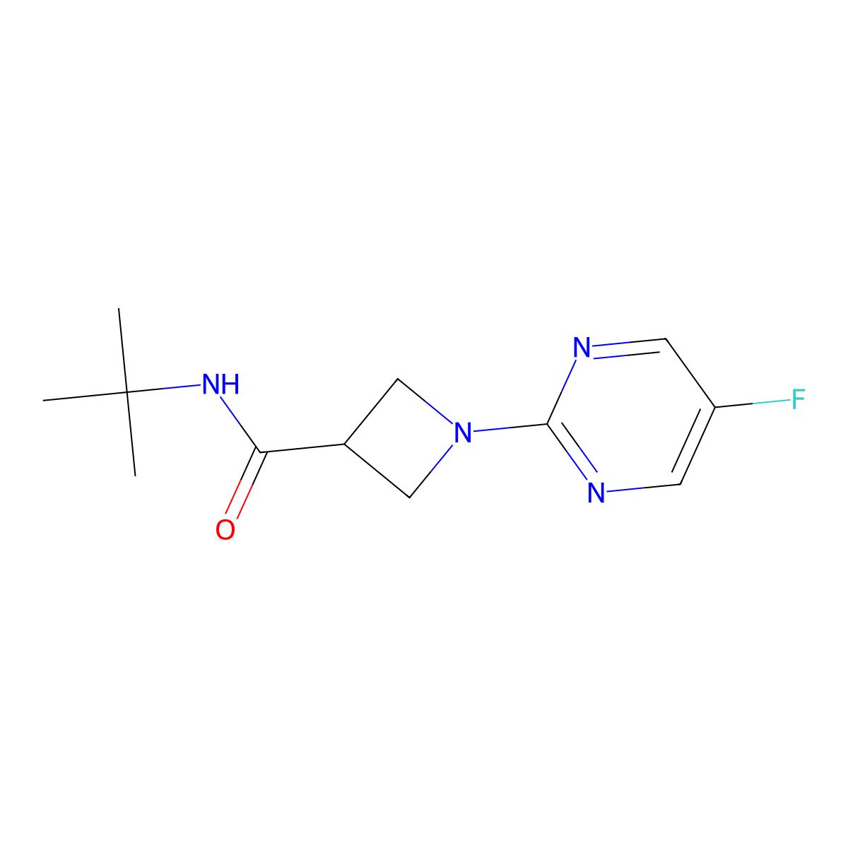 N-tert-butyl-1-(5-fluoropyrimidin-2-yl)azetidine-3-carboxamide molecular structure, CAS 2877686-61-6