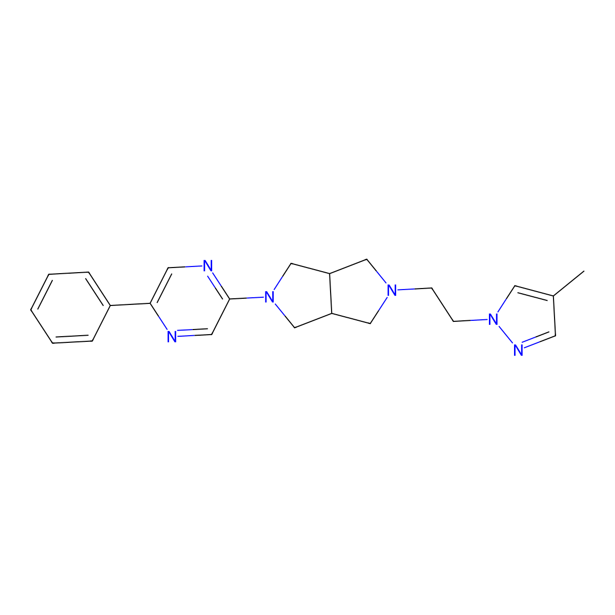 2-{5-[2-(4-methyl-1H-pyrazol-1-yl)ethyl]-octahydropyrrolo[3,4-c]pyrrol-2-yl}-5-phenylpyrazine molecular structure, CAS 2877686-62-7