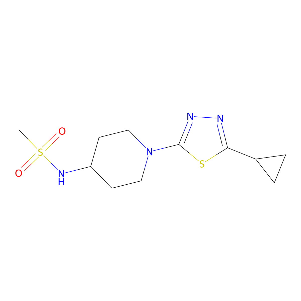 N-[1-(5-cyclopropyl-1,3,4-thiadiazol-2-yl)piperidin-4-yl]methanesulfonamide molecular structure, CAS 2877686-64-9
