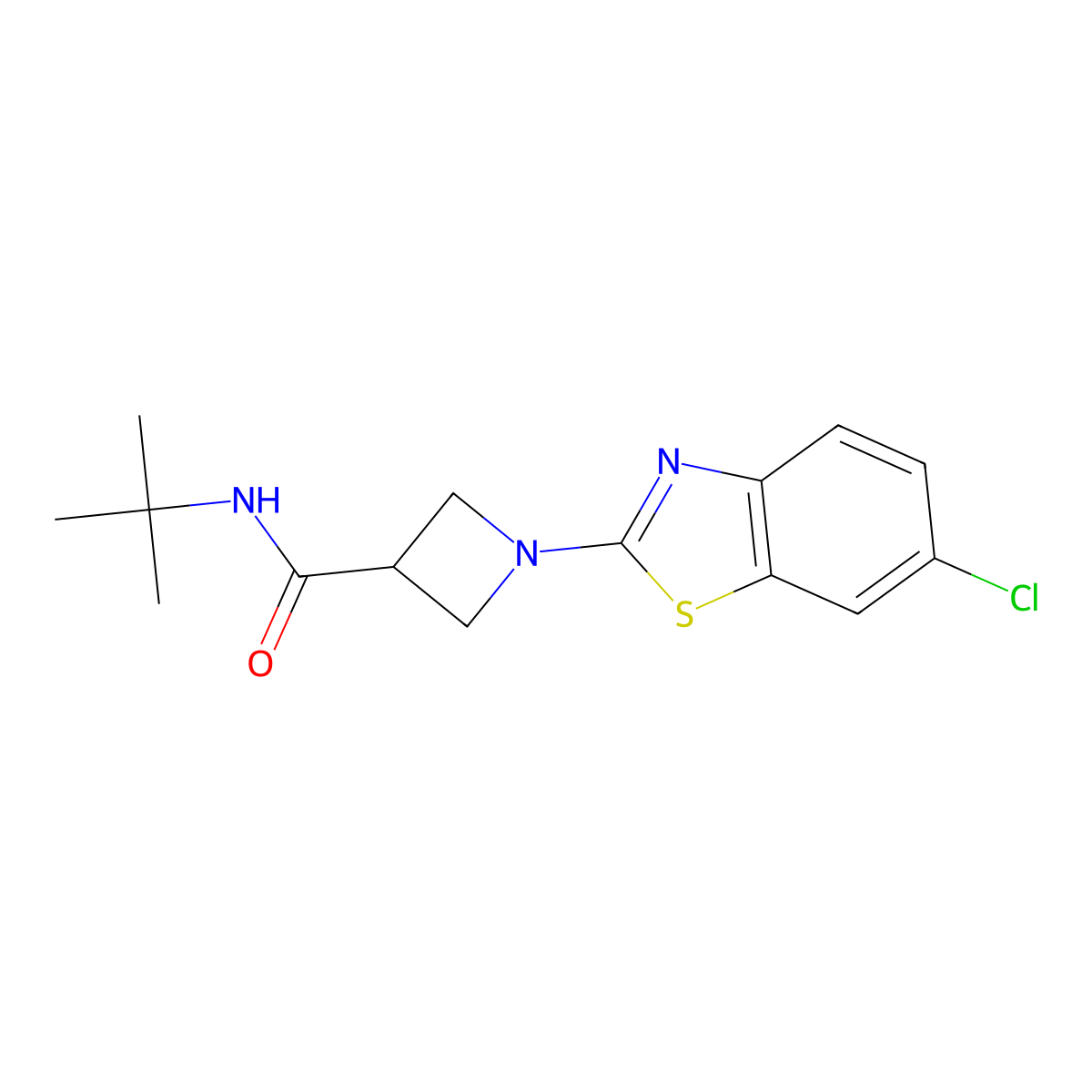 N-tert-butyl-1-(6-chloro-1,3-benzothiazol-2-yl)azetidine-3-carboxamide molecular structure, CAS 2877686-65-0