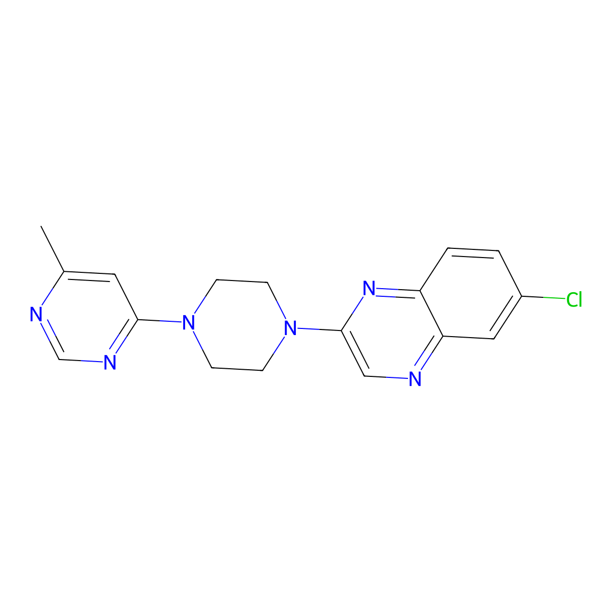 6-Chloro-2-[4-(6-methylpyrimidin-4-yl)piperazin-1-yl]quinoxaline molecular structure, CAS 2877686-67-2