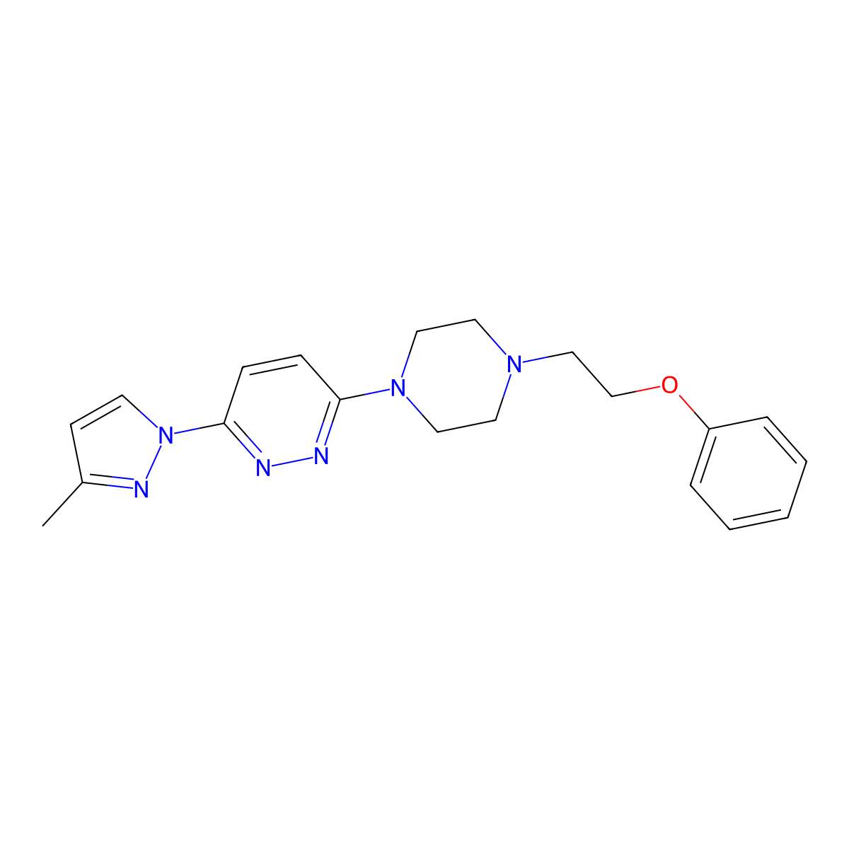 3-(3-methyl-1H-pyrazol-1-yl)-6-[4-(2-phenoxyethyl)piperazin-1-yl]pyridazine molecular structure, CAS 2877686-69-4
