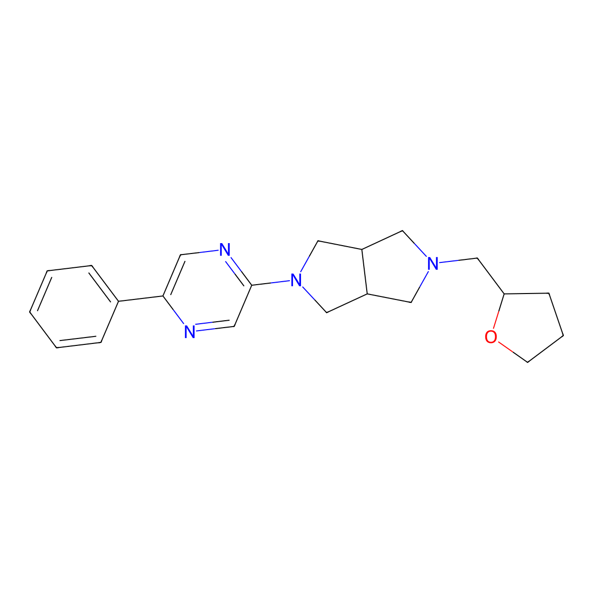 2-{5-[(Oxolan-2-yl)methyl]-octahydropyrrolo[3,4-c]pyrrol-2-yl}-5-phenylpyrazine molecular structure, CAS 2877686-73-0