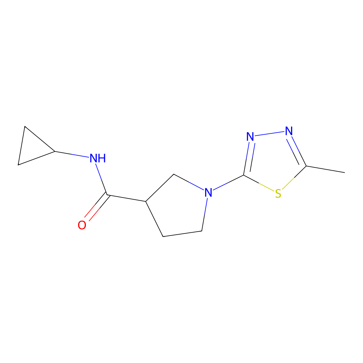 N-cyclopropyl-1-(5-methyl-1,3,4-thiadiazol-2-yl)pyrrolidine-3-carboxamide molecular structure, CAS 2877686-76-3
